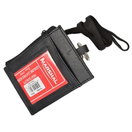 ID Card Holder Badge Passport Card Press NameTag Pouch Leather W/Neck Strap NEW