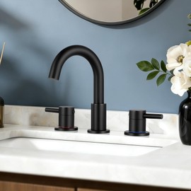 FGKQ Black Bathroom Faucet for Sink 3 Hole, Bathroom Sink Faucet with Pop Up Drain, 8 Inch Widespread Vanity Faucet 3 Hole, 360° Swivel Two Handle with Supply Lines