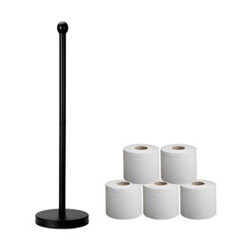 Wismay Toilet Paper Holder Stand for Max 5 Paper Rolls, Freestanding TP Holder, Paper Roll Storage for Bathroom, Stainless Steel - Black