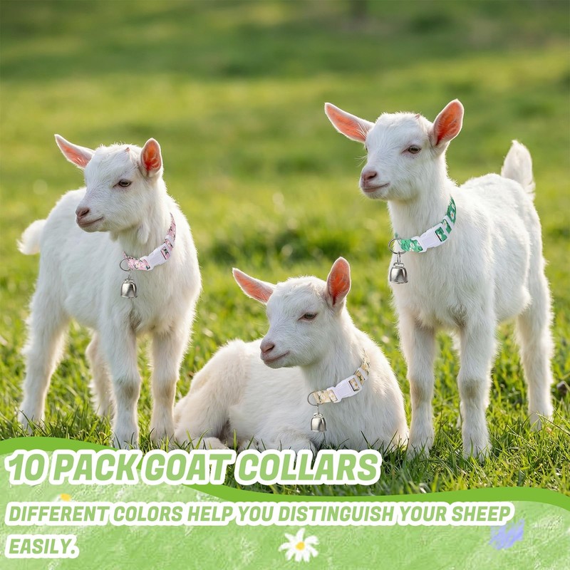 10 Pack Floral Goat Collars with Bells Adjustable Grazing Collar
