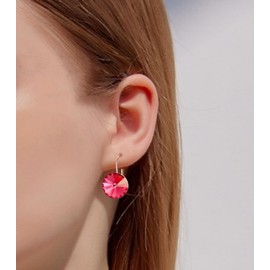 YONVUN Austrian Crystal Round Drop Dangle Leverback Earrings | Plated 18K/Rose Gold Zircon Gemstone Birthstone Hoop Hanging Dangly Earrings Jewelry Gift for Wife Mom Daughter Girlfriend