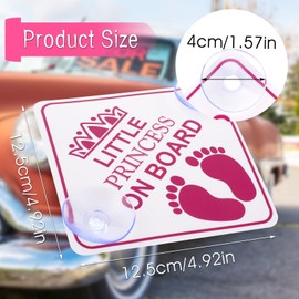 Amabro Little Princess on Board Car Warning Signs, 2pcs 5" x 5” Safety Warning Car Bumper Sticker Double Suction Cups Safety Sign Car Sticker Decal Reusable Baby in Car Sticker, Pink