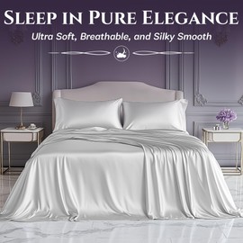 SLEEP SANCTUARY Satin Sheets Twin Size – 3 Piece Luxury Silky Bed Set, Softer Than Silk, 15" Deep Pocket, Cooling & Wrinkle-Free, Moisture-Wicking & Breathable for Hair & Skin (White)