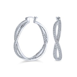 Cubic Zirconia Pave CZ Eternity Figure Eight Love Knot Large Infinity Hoop Earrings For Women Girlfriend Silver Plated 1.5 Diameter