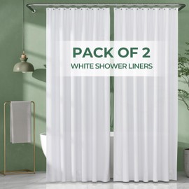 AmazerBath Shower Curtain Liner 2 Pack, 72 x 96 Inches Extra Long PEVA Plastic Shower Liner with Heavy Duty Stones and 12 Rustproof Metal Grommet, Lightweight Waterproof Shower Curtain - White