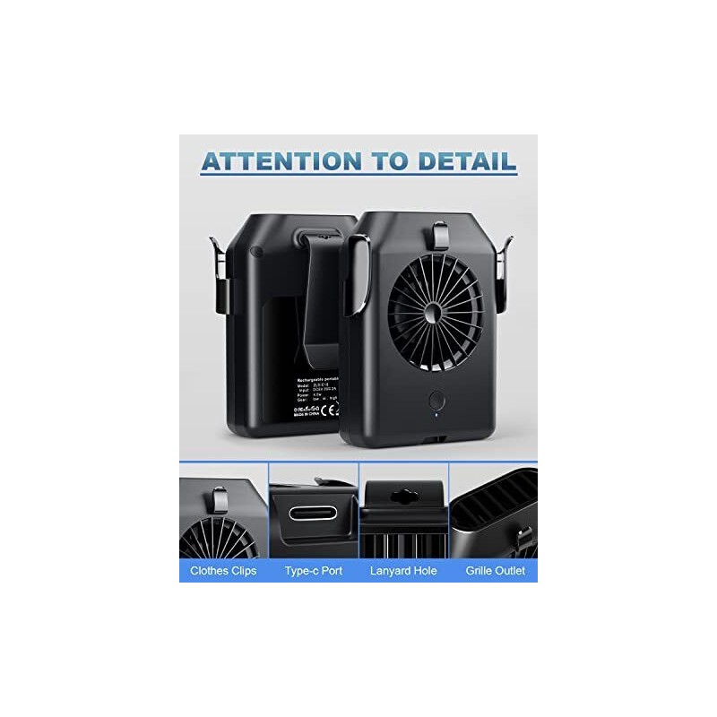Portable Fan 10000mAh Rechargeable, Mini Waist Fan With Max 24H