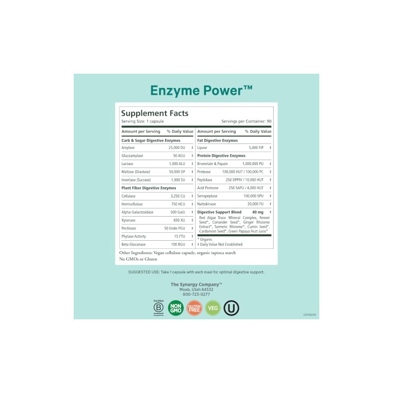 Pure Synergy Enzyme Power Digestive & Gut Health 90 Capsules