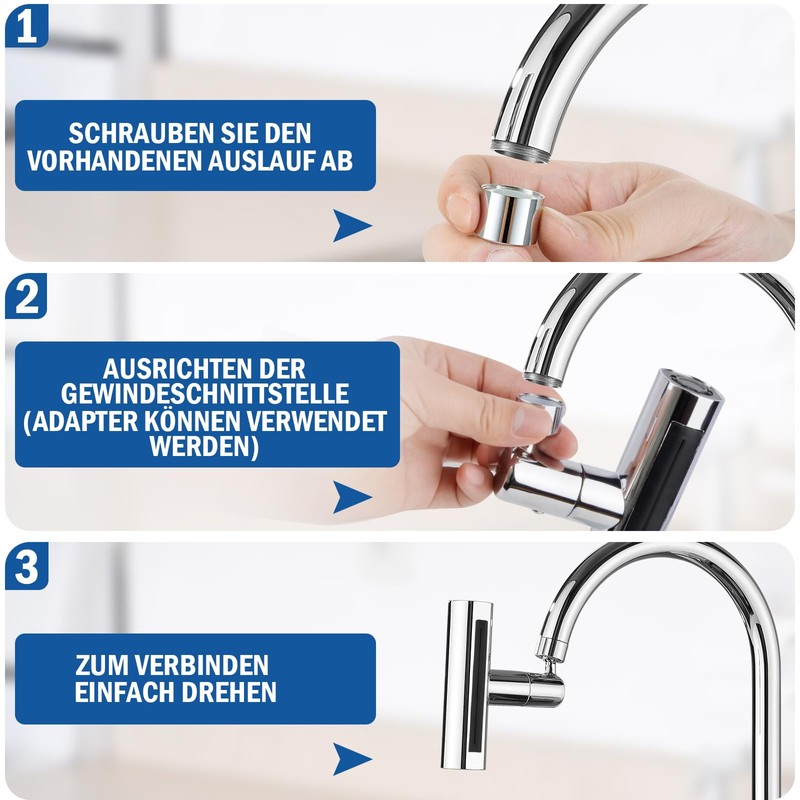 Tap Attachment Swivelling, Tap Extension, Aerators for Taps, Multifunctional 4