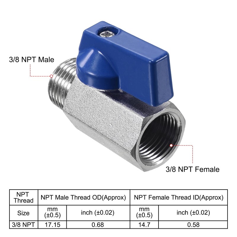 PATIKIL 3/8 NPT Ball Valve, Shut-off Ball Valve, Mini Ball