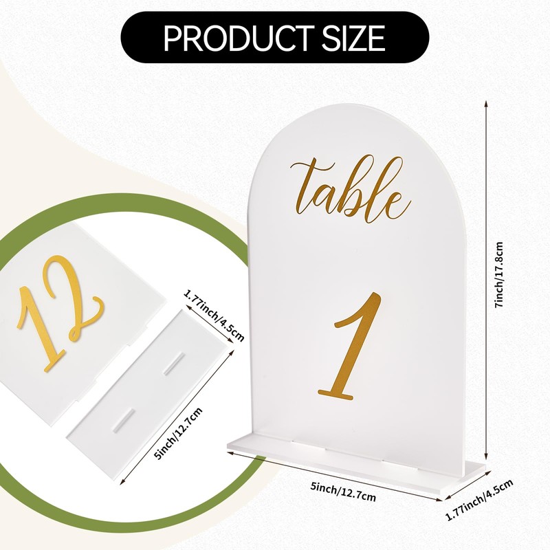 SHINVALE Arch Acrylic Wedding Table Numbers with Gold Foil Font