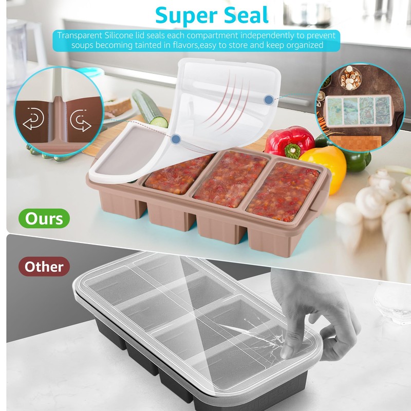 Ztomine Silicone Freezer Tray With Lid - Silicone Freezer Food