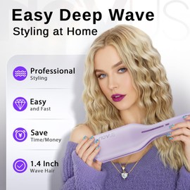 Waver Curling Iron NOVUSPRO Hair Crimper,Deep Waves Curler Wand for All Hair Types,Ionic Hair Curler Tool with Ceramic 2 Barrel,Anti-Scald & Fast Heat up & Adjustable Time/Temps & 1.4-Inch