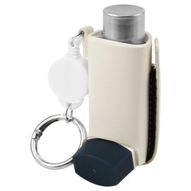 Inhaler Case,Asthma Inhaler Holder Keychain,Inhaler Cover,Retractable Clip PU Leather Protective Travel Handy Mini Holster for Kids and Adults.Carrying Case with Carabiner Clip,Inhaler (White)
