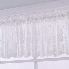 vctops Lace Sheer Kitchen Cafe Curtain Valance Floral Embroidered Rod Pocket Short Curtain for Small Window 1 Piece (51" x 16", White)