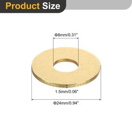 QUARKZMAN Pack of 12 Washers Set, M8 x 24 mm x 1.5 mm Brass Ring Washers Assortment, Flat Locking Washers Sealing Ring, Metal Washers for Screws Bolts Nuts