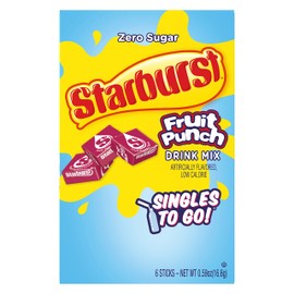Starburst Singles To Go Powdered Drink Mix, Fruit Punch, 3 Boxes with 6 Packets Each - 18 Total Servings, Sugar-Free Drink Powder, Just Add Water, 6 count (Pack of 3)