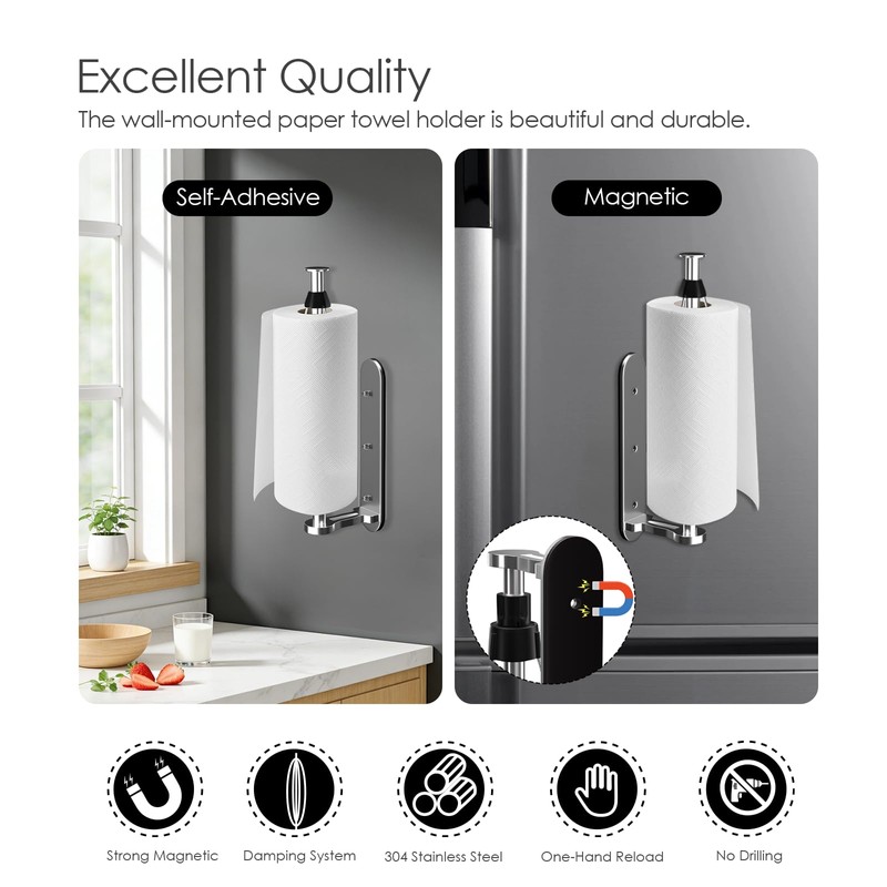 Magnetic Paper Towel Holder, One Hand Operable Paper Towel Holder