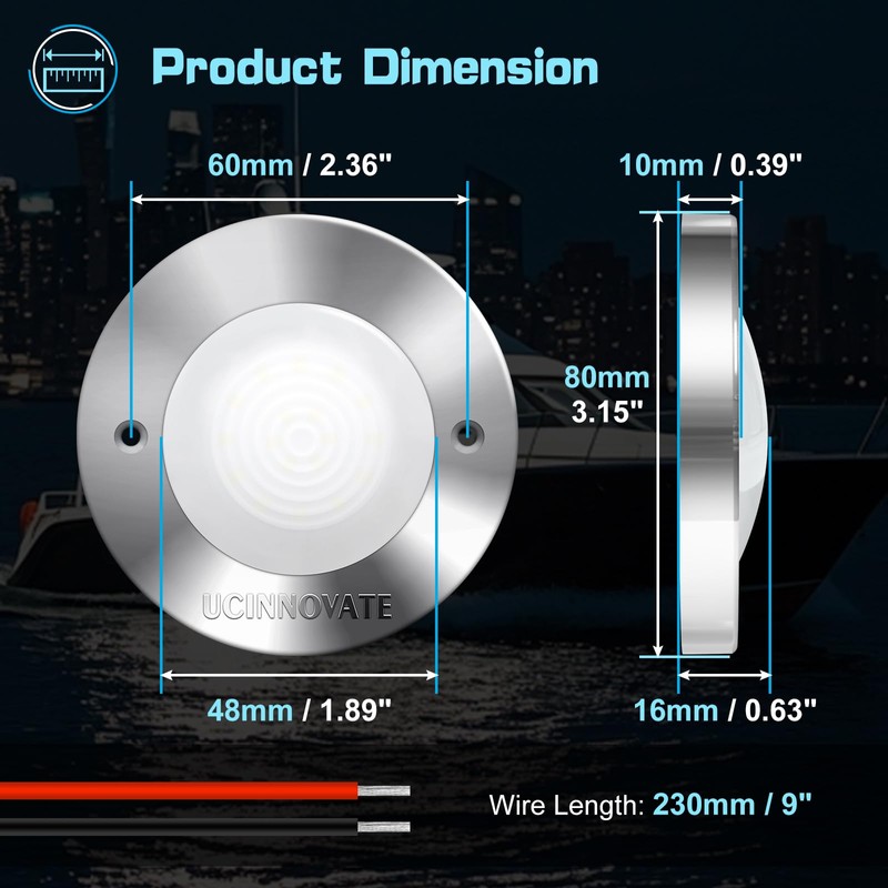 4Pcs 3.15”Round LED Marine Light with sliver housing, Navigation Boat