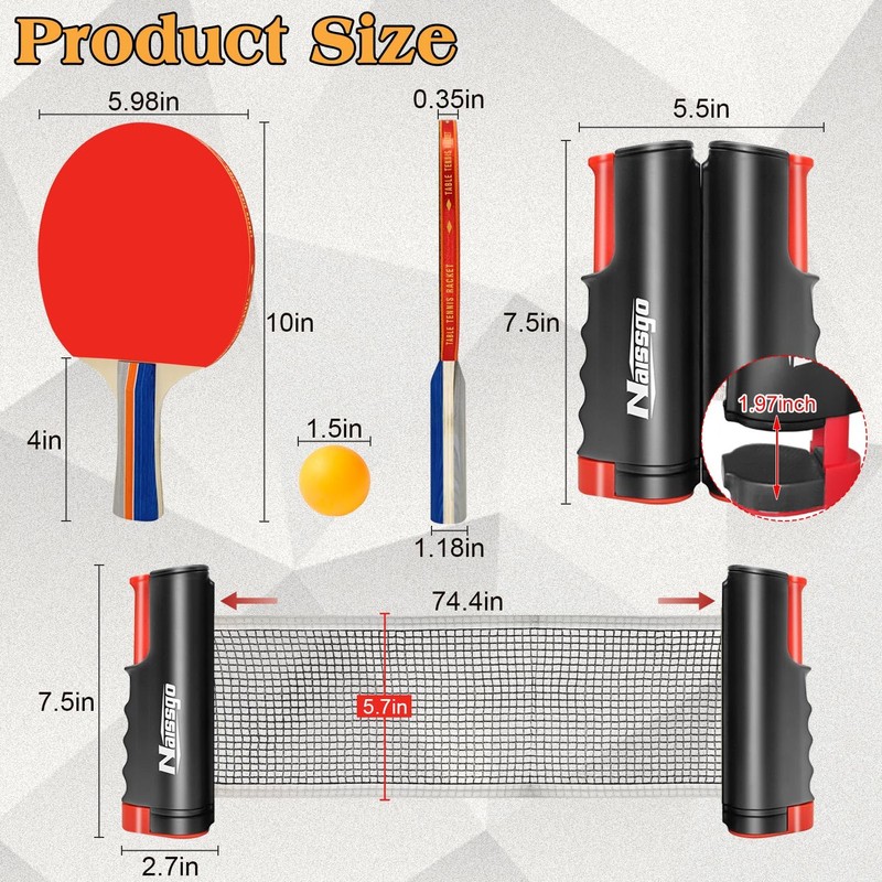Naissgo Table Tennis Set with Retractable Net, Portable Ping Pong
