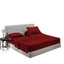 SGI bedding 28" Queen Split Top Flex Head Sheet 100% Egyptian Cotton Sheet Set - 600 Thread Count Flex Top Sheet Adjustable Bed - 4 Piece Sheet Set 18" Deep Pocket Sleep Number Bed - Burgundy Solid