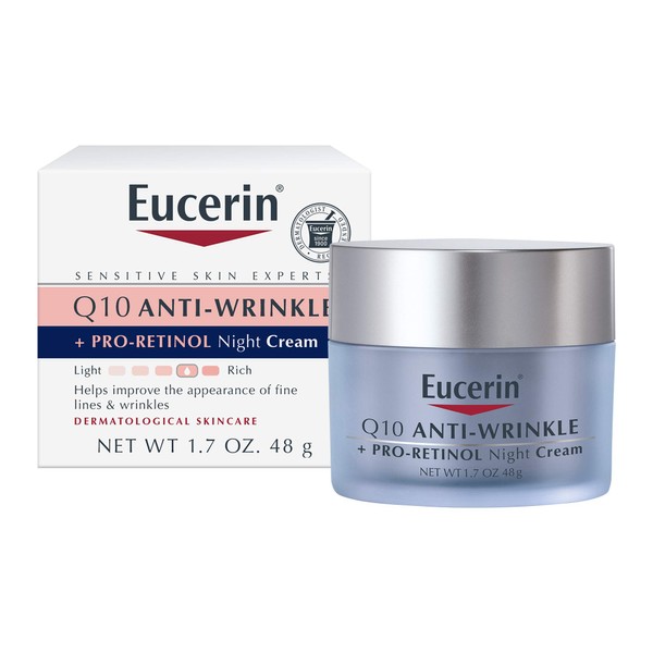 Eucerin Q10 Anti-Wrinkle Face Night Cream - Fragrance Free, Pro-Retinol, Moisturizes for Softer Smoother Skin as You Sleep- 1.7 Ounce (Pack of 1)