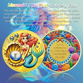 Pretty Mermaid One Year Sobriety Coin - Ocean Pearl 1 Year AA Coins - Recovery Addiction NA AA Chips and Medallions - 1-10 Prime Living Clean Narcotics Alcoholics Anonymous Gifts for Men Women