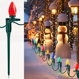 SURAIELEC Christmas Pathway Lights Outdoor [Set of 2], C9 Christmas Lights with Stakes, Total 50FT 50 LED Bulbs, Connectable Ground Lights for Yard, Walkway, Driveway Decor, Multicolored, UL Listed
