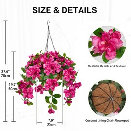 Artificial Hanging Flowers for Outdoors, Fake Hanging Morning Glory Plants & Flowers with Basket Silk Flowers Hanging Decor for Front Porch Home Garden Balcony Room Decor(Blue Purple)