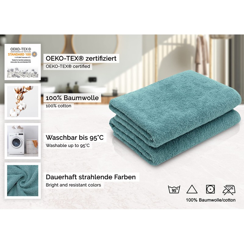ZOLLNER Set of 2 Bath Towels, Hand Towels, Large, 70
