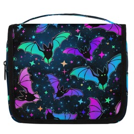 cfpolar Bat Flower Cosmos Travel Toiletry Bag with Hanging Hook, Waterproof Toiletries Travel Bag for Women Girls, Portable Make Up Bags Organizer, Hanging Case Cosmetics Bags for Bathroom