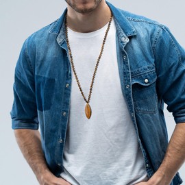 COAI 108 Mala Necklaces with Crystal Pendant, Stone, Tigers Eye