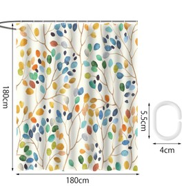 KQDRAVINE Anti-Mould Shower Curtain, 180 x 180 cm, Washable High-Quality Fabric Shower Curtain, Bath Curtain with Eyelets and 12 Rings, Colourful Plant Motif with Eyelets, Shower Curtain, Bathtub