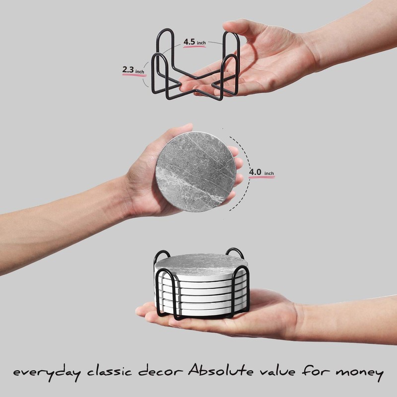 LIFVER Coasters - Coasters Set of 6 - Grey Coasters