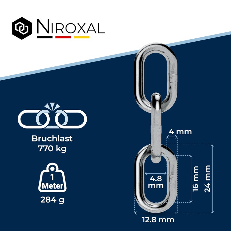 5 Pieces 50-cm = 0,5-Meter 4-mm Thick Stainless Steel Chain