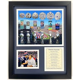 Patriots Dynasty | Collectible New England Football Collage | SB Era Championships | Legends Never Die | Framed Double Matted Photo Collage | 12"x15" | (Patriots Rings)