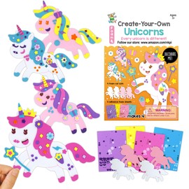 VKPI 4 Pieces EVA Foam Art Crafts Gift Kit, Make Create Your Own Unicorns, Cartoon Foam Paper Craft Projects for Kids Ages 4+ Toddler, Preschool Learning Toy for Birthday Party Favor Supplies