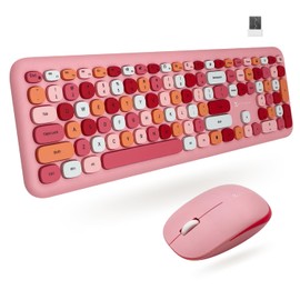 X9 Pink Cute Wireless Keyboard and Mouse Combo - 2.4G Retro Typewriter-Style with Aesthetic Bubble Keys - Colorful Hot Pink Keyboard and Mouse Wireless Combo for PC, Laptop, Windows & Chrome