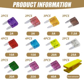 30 Pcs Car Fuses, 1 Pc Car Fuse Puller, Mini Blade Fuses, Small Car Blade Fuses, 2A, 3A, 5A, 7.5A, 10A, 15A, 20A, 25A, 30A, 35A, 40A Automotive Fuses