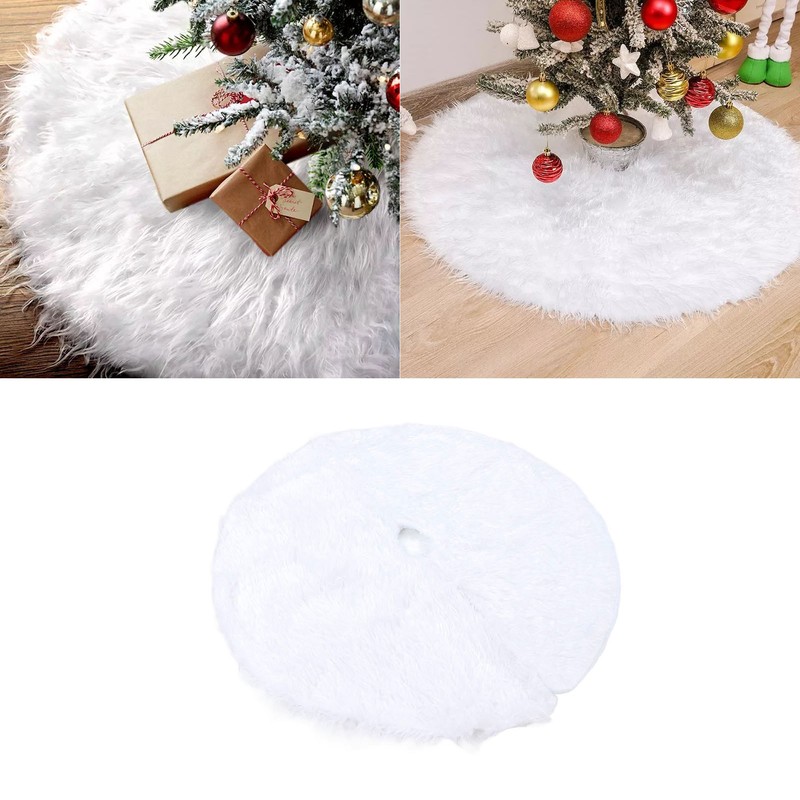 35.4in Christmas Tree Skirt White Fine Workmanship Soft Thick Fluffy