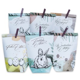 Papierdrachen 12 Printed Gift Bags for Easter, Ideal Gift Idea or Easter Decoration, with Wooden Pegs, Easter Nest for Crafting and Presents, Modern, Set 7