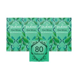 Pukka | Bio-Kräutertee „Drei Minze“ | Grüne Minze, Pfefferminze und Ackerminze | nach dem Essen | Minztee | 4er Pack | 80 Teebeutel