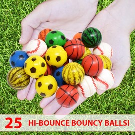 25 Bouncy Balls for Kids Party Favors | Assorted Bouncy Ball 27mm | Superball Small Rubber Balls for Kids