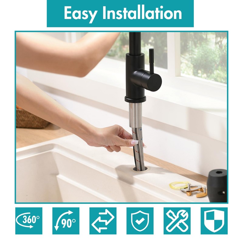 CENOSA Kitchen Faucet with Pull Down Sprayer Waterfall Single Hole