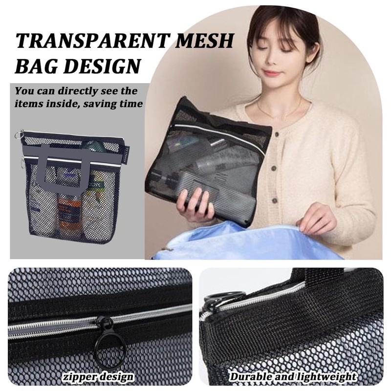 Portable Mesh Shower Bag, Toiletry Bag, Quick Dry Nylon Shower