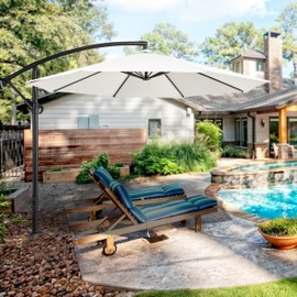 Yaheetech 10FT Patio Offset Umbrella Outdoor Cantilever Umbrella Hanging Umbrellas w/Easy Tilt & Cross Base for Market/Garden/Lawn/Deck/Backyard/Pool - Cream