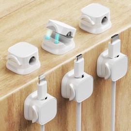 Magnetic Cable Clips, Cable Management Under Desk,Cord Organizer for Desk Car Wall,Cord Holder Home Office Phone Car Wall Desktop Nightstand 6PCS (White)