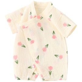 Newborn Bodysuits Baby Kimono Cotton Muslin Outfit 0-3 Months Pink Tulip