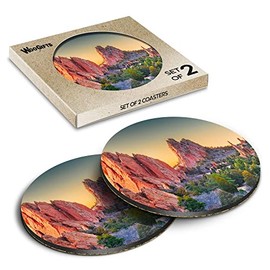2 x Round Coasters - Garden of the Gods Colorado Springs USA Cork Backed MDF Glossy Tea Coffee Accessory #50997
