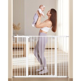 keny 36" Extra Tall Baby Gate for Stairs, 29.7-51.5" Adjustable Width Auto Close Dog Gate for Doorways Hallways, Easy Walk Thru Pet Gate with 21.1" Large Opening Door, White