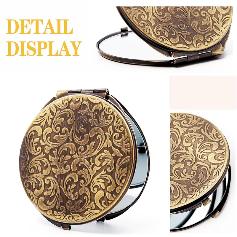 ANZHUO Retro metal compact travel mirror 1x/2x magnification compact portable